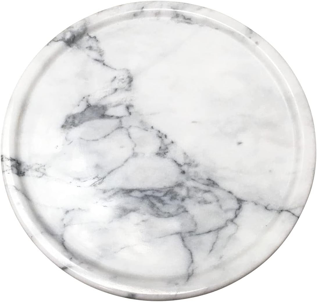 Natural Marble Tray, round Marble Decorative Tray for Counter, Jewelry, Dresser, Bathroom, Kitchen White round Tray,Diameter 8 Inches(White)