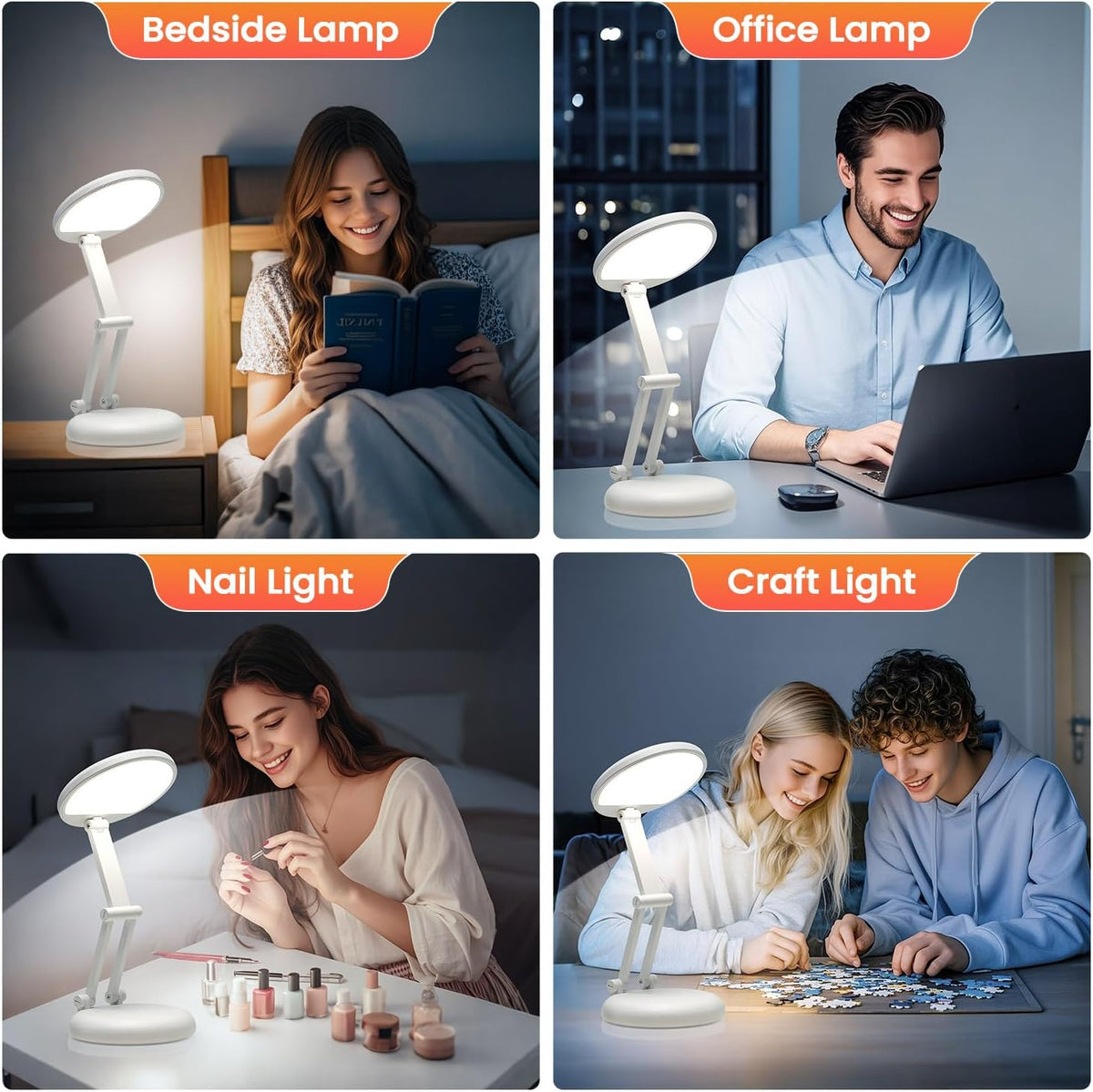 Battery Battery Operated Cordless Rechargeable Lamp - 3600Mah 10 Brightness Wireless LED Desk Table Lamp, Small Mini Portable Battery Powered Light for Home Office, Reading, Nail Light