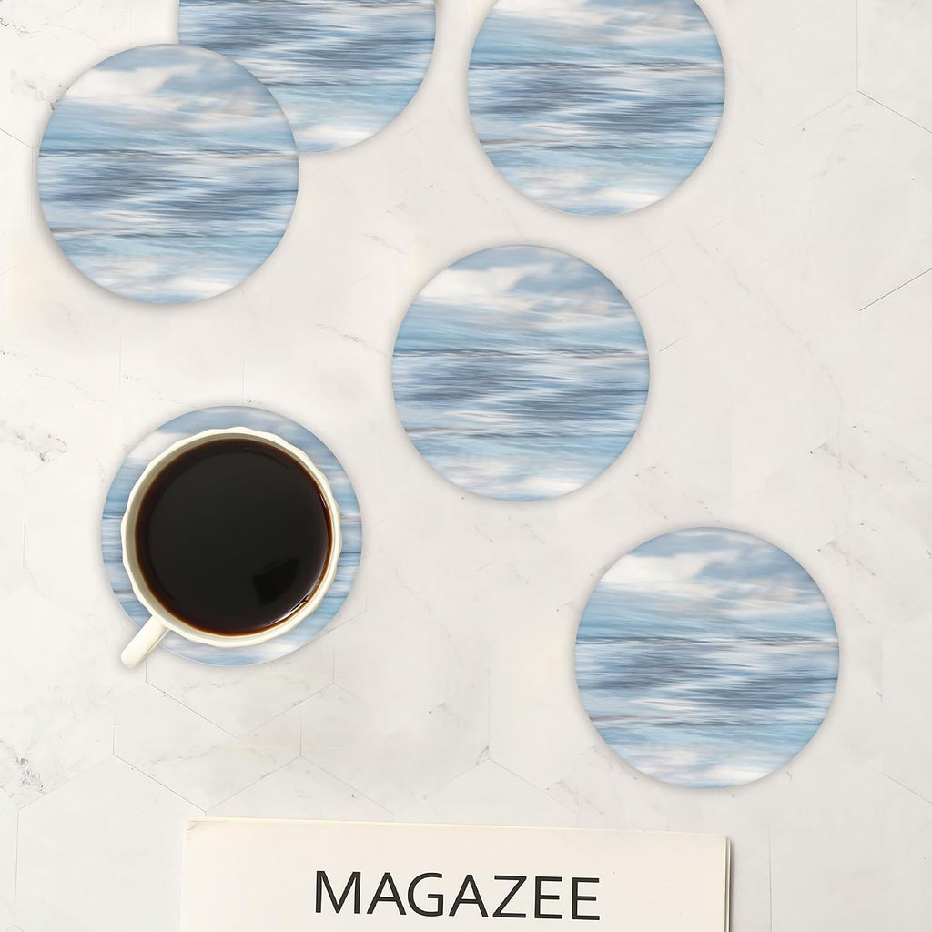 Blue Marble Coasters Set of 6,Ceramic Drink Coasters with Holder,Home Office Desk Coffee Table Decoration Housewarming Gift (Blue Marble)