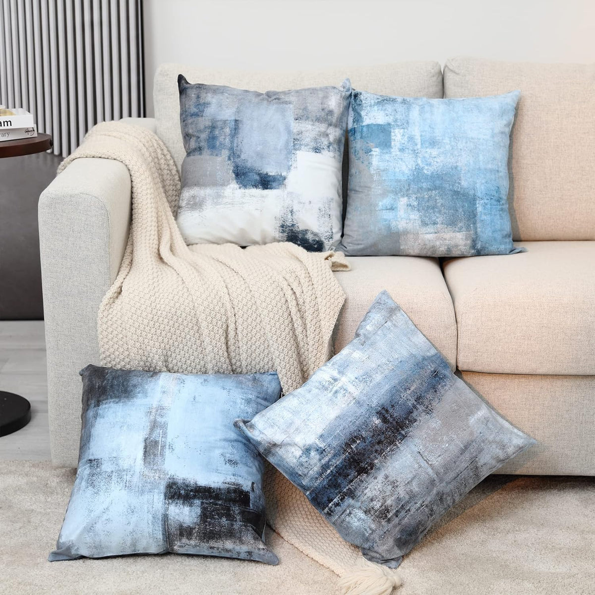 Blue Throw Pillow Cover,Pack of 4 Soft Velvet Decorative Cushion Cover for Sofa Bedroom Living Room (18X18 Inch,Blue)