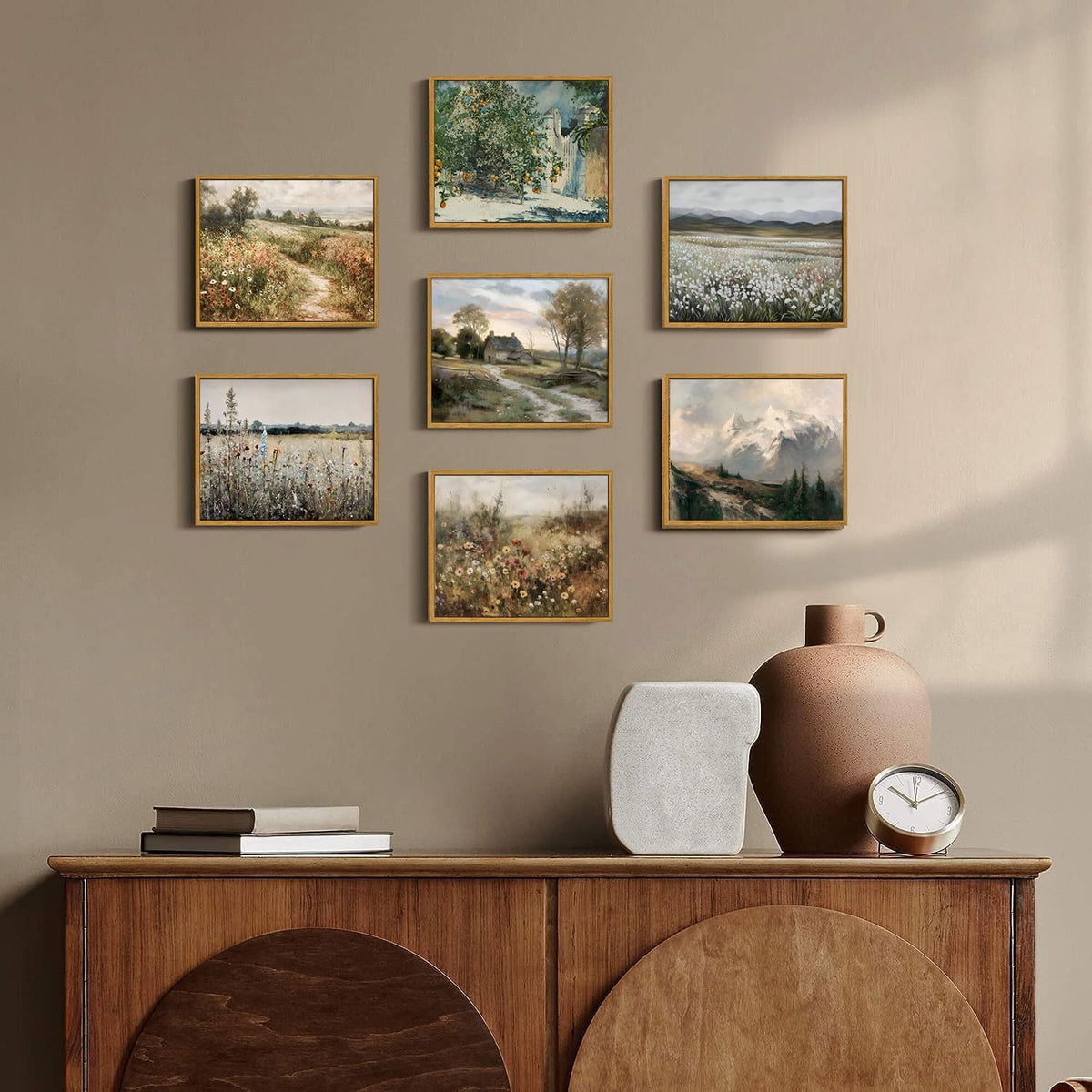 Framed Vintage Wall Art Country Wildflower Canvas Art Paintings