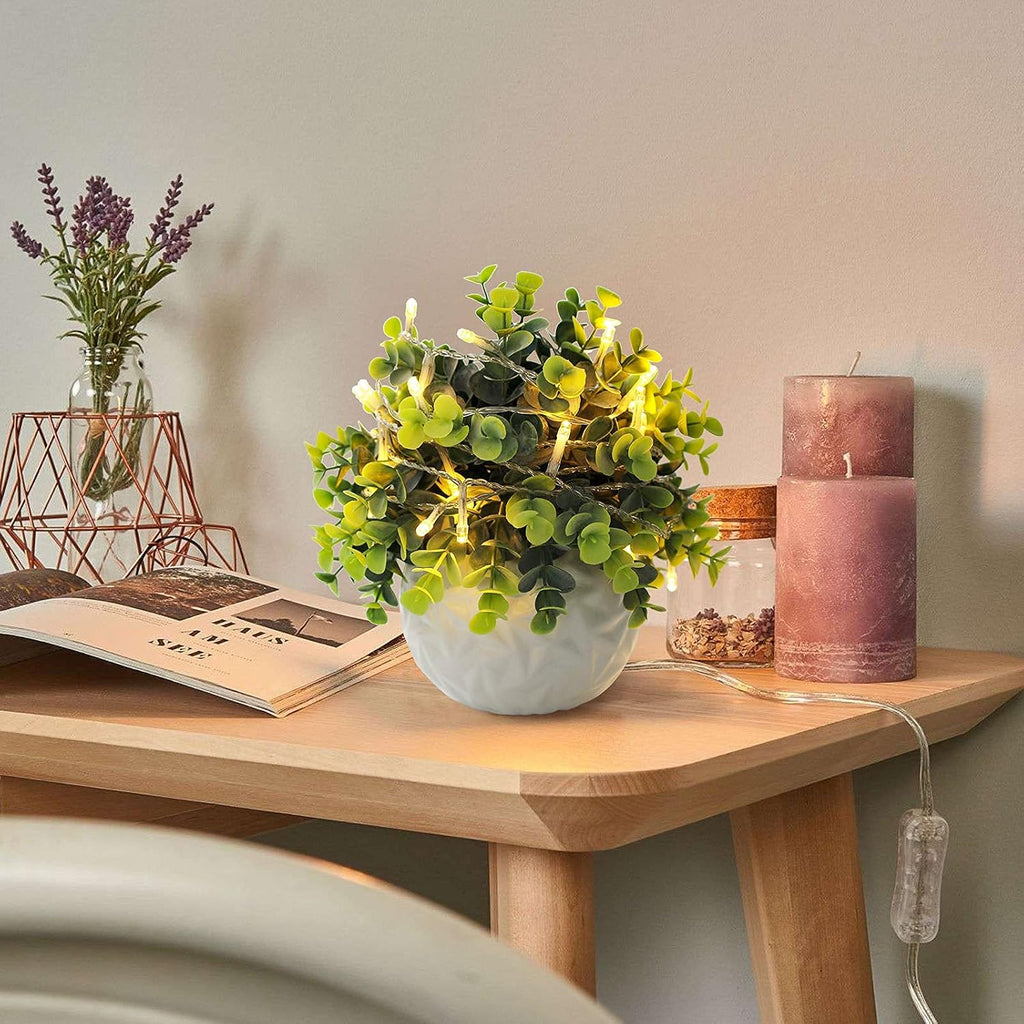 Artificial Eucalyptus Plants, White Ceramic Pot, Faux Plants Decor