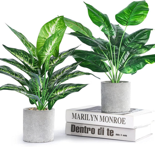 2 Pack 16" Fake Plants Sage Green for Bathroom Decor