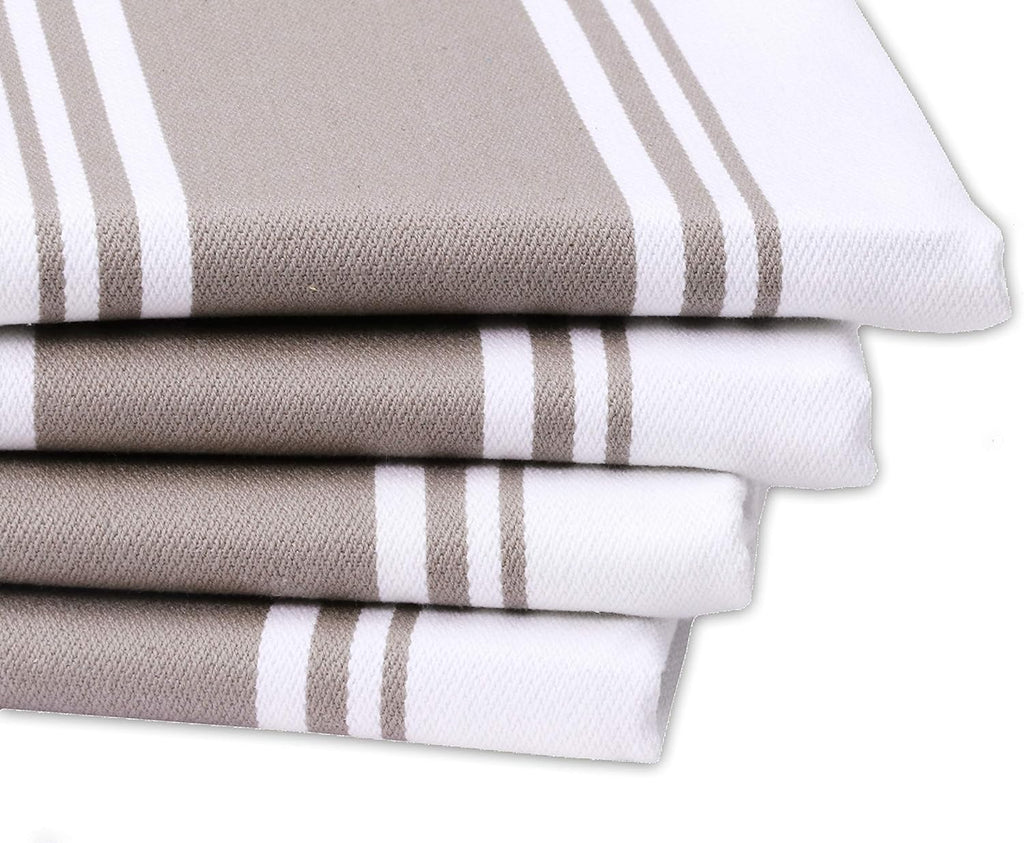 Kitchen Towels 100% Cotton Pack of 4, Highly Absorbent Quick Drying Premium Striped Dish Towel for Kitchen with Hanging Loop Hand & Tea Towels (Beige)