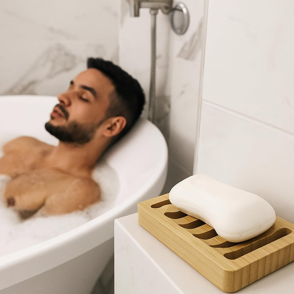 6 Pack Bamboo Soap Dish, Bar Soap Holder Self Draining Soap Dish Natural Bamboo Soap Holder Waterproof Anti-Slip Wooden Soap Dishes for Bar Soap Saver Tray for Shower Bathroom Kitchen Sink Bathtub
