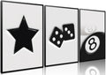 Black and White Dice Canvas Wall Art Set of 3,Funky Retro Y2K 8 Ball Wall Decor Paintings, Funky Lucky Preppy Posters Prints Pictures for Game Room Apartment Dorm Teenager Room 16X24In Framed