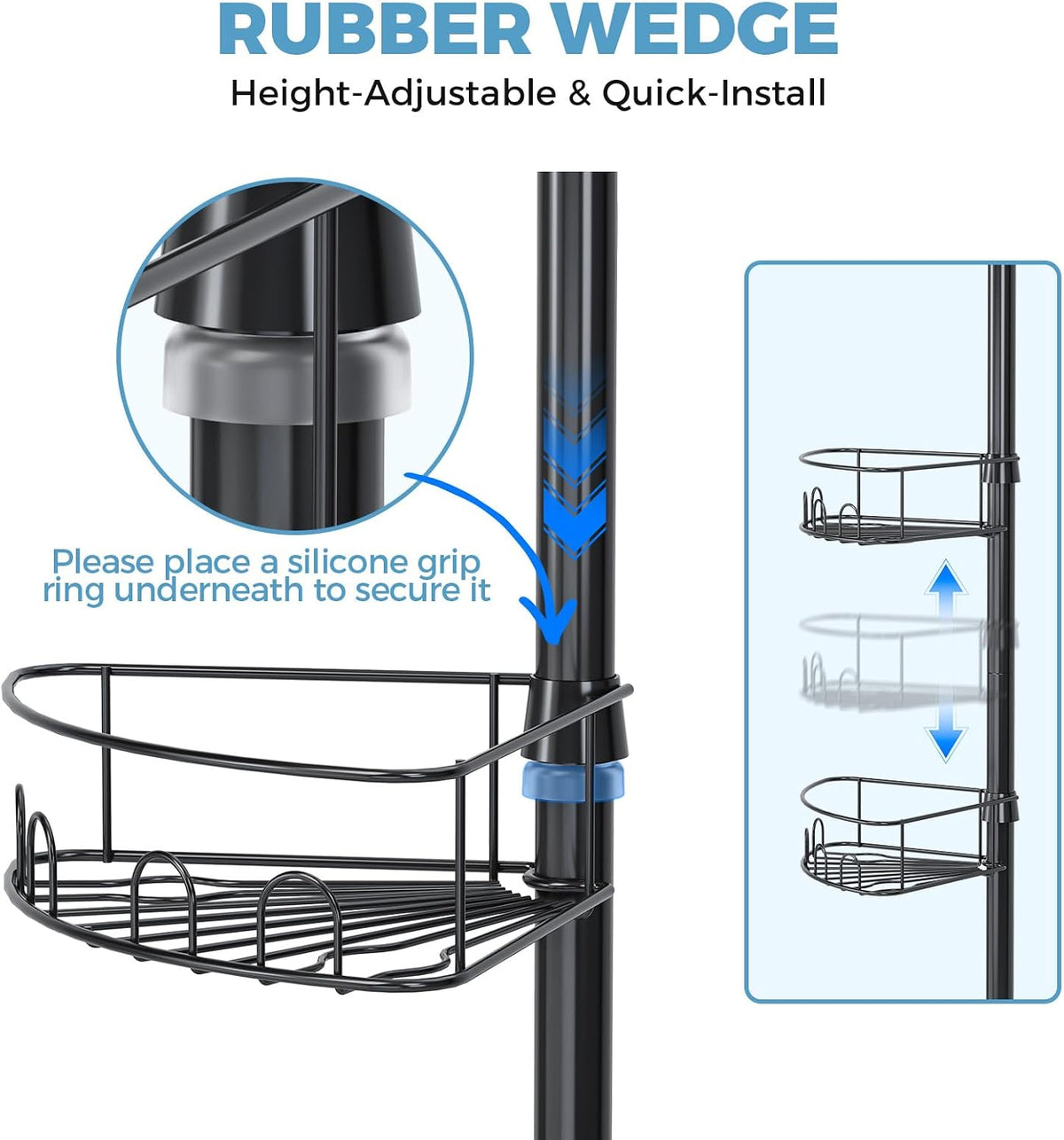 Corner Shower Caddy Tension Pole 4 Tier Shower Organizer, Black