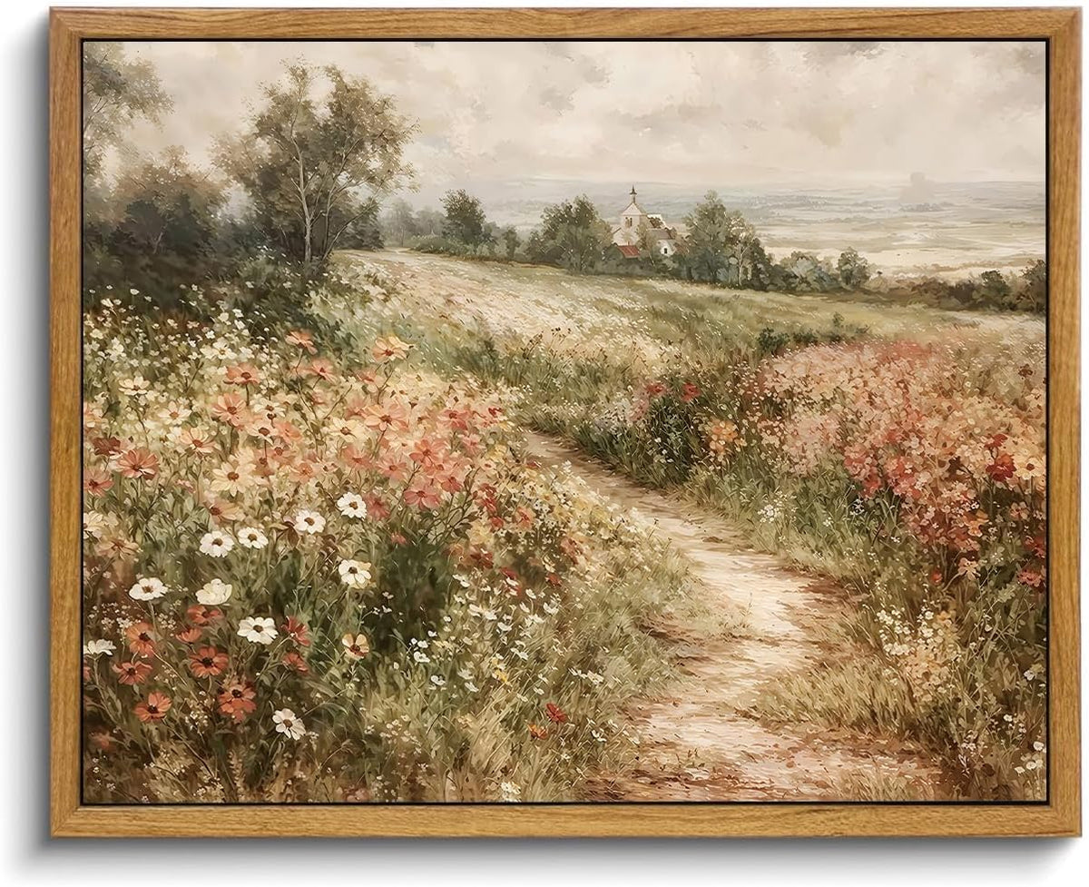 Framed Vintage Wall Art Country Wildflower Canvas Art Paintings