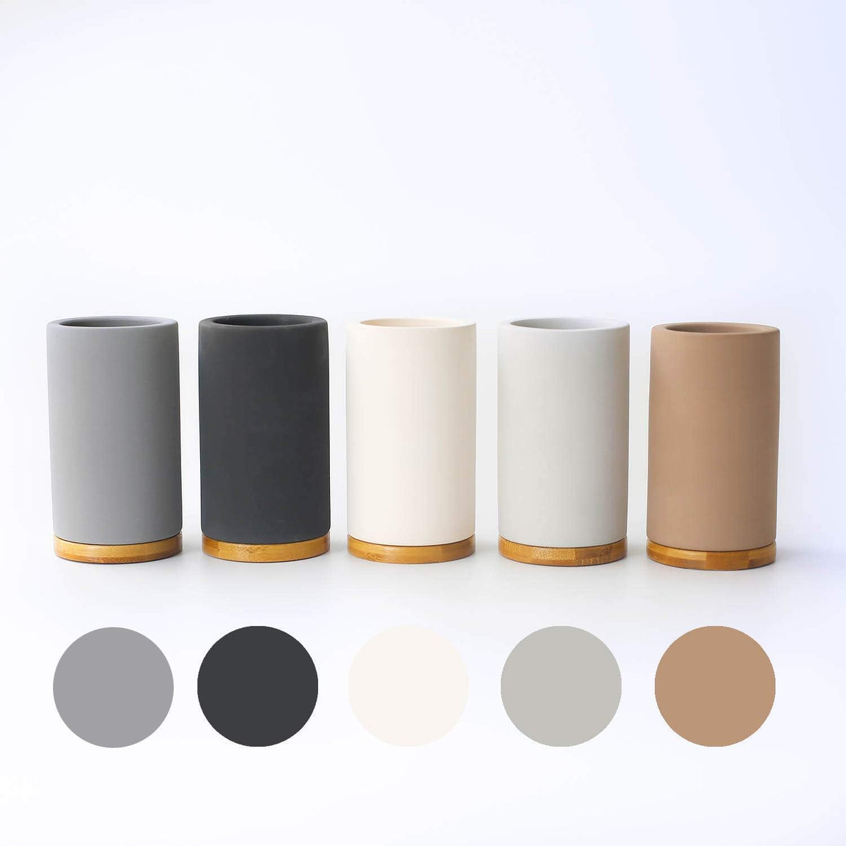 Bamboo Toothbrush Holder Diatomite Tooth Brush Organizer - Storage Stand for Small Bathroom & Counter - Removable Base & Drain Holes, Water-Absorbent & Quick-Drying (Grey & Light Grey)