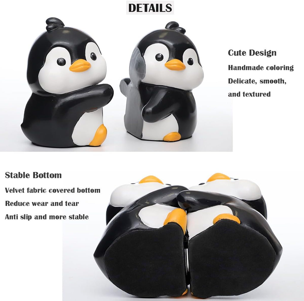 Cute Hug Penguins Decorative Bookends, Unique Animal Book Ends to Hold Books Creative Resin Book Holder Stopper for Home Office Desk Bookshelf Decoration