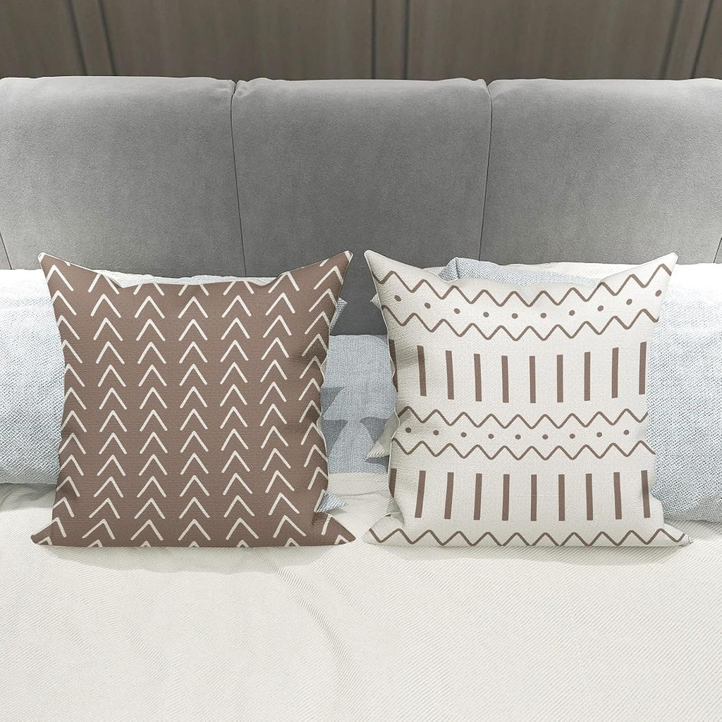 Pillow Covers 18X18 Set of 4, Modern Sofa Throw Pillow Cover, Decorative Outdoor Linen Fabric Pillow Case for Couch Bed Car, Khaki
