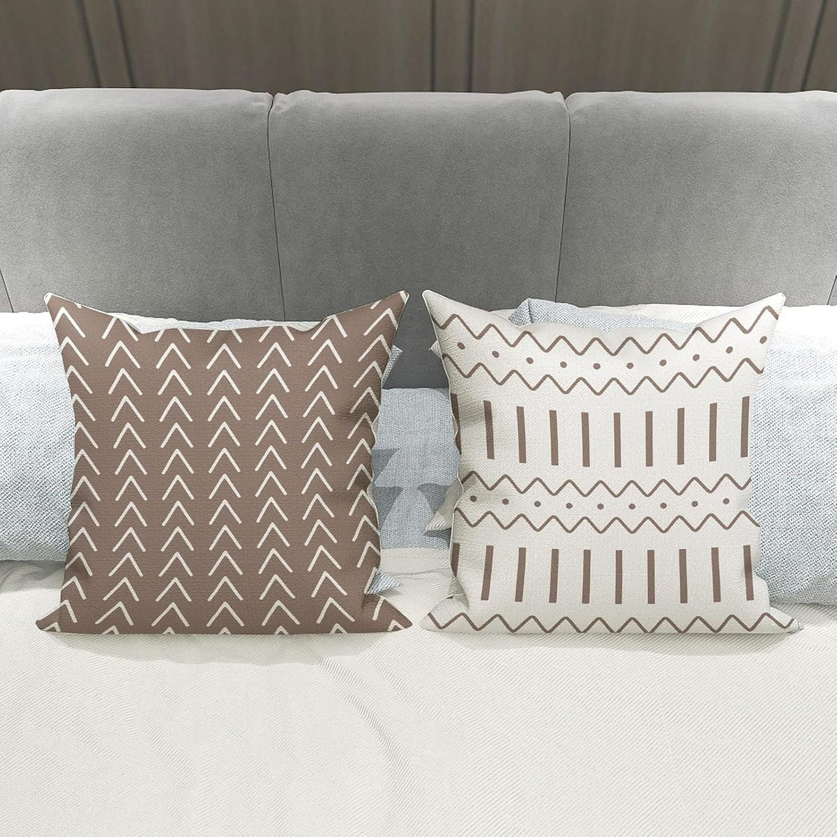 Pillow Covers 18X18 Set of 4, Modern Sofa Throw Pillow Cover, Decorative Outdoor Linen Fabric Pillow Case for Couch Bed Car, Khaki