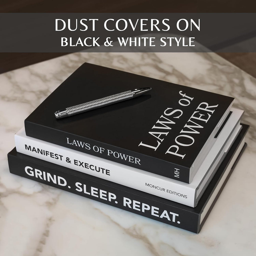 Faux Books for Decoration Motivational Coffee Table Books Set of 3 Black & White Design Books with Removable Covers and Real Blank Pages for Modern Home Decor, Shelf Styling and Aesthetic Interiors