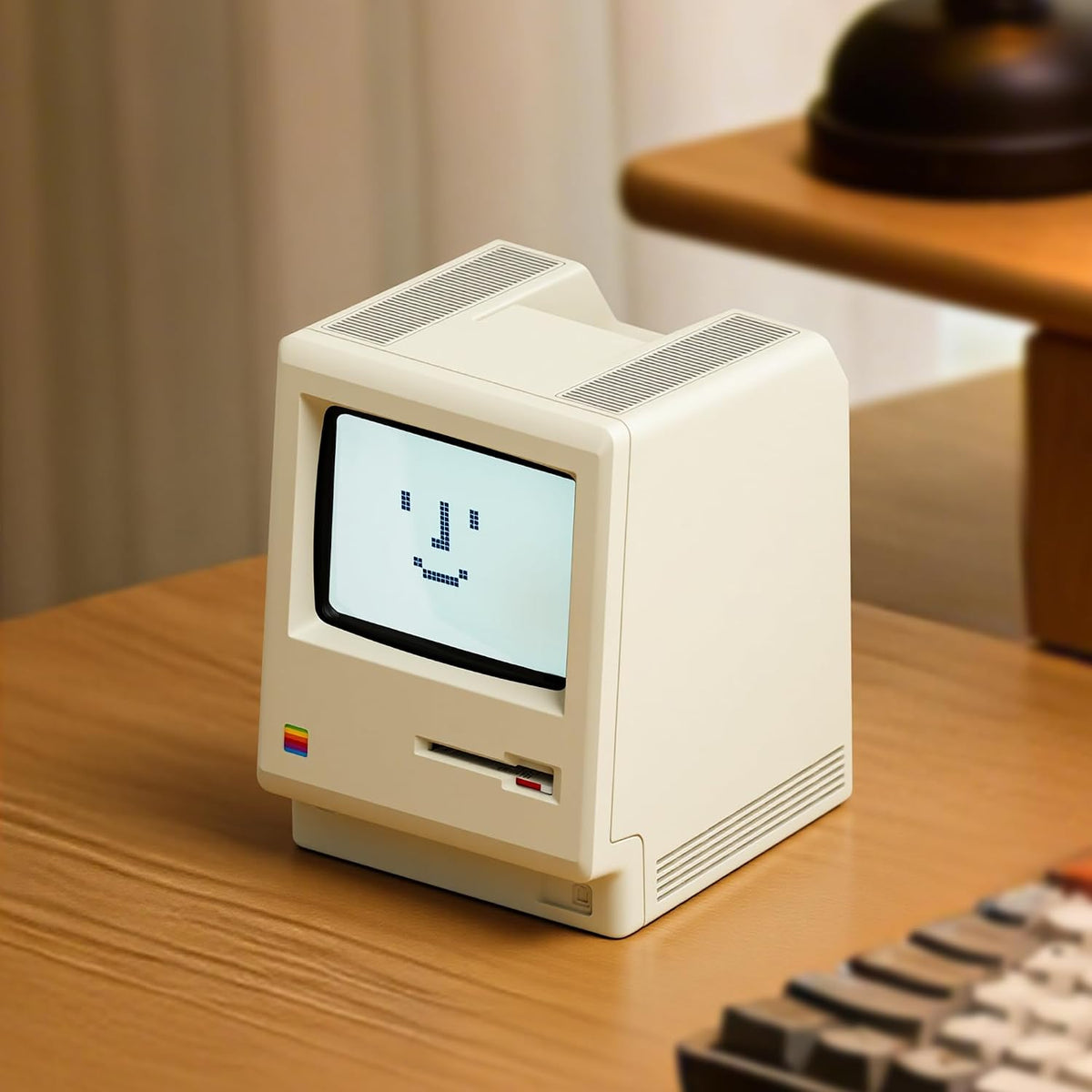 Maclock Retro Desk Clock, 1984 W-8 Computer Inspired Pixel Display Rechargeable Desk Clock, Multi-Alarm, Calendar, Temperature, Dimmable, Unique Retro Tech Gift for Office Bedroom Night Light