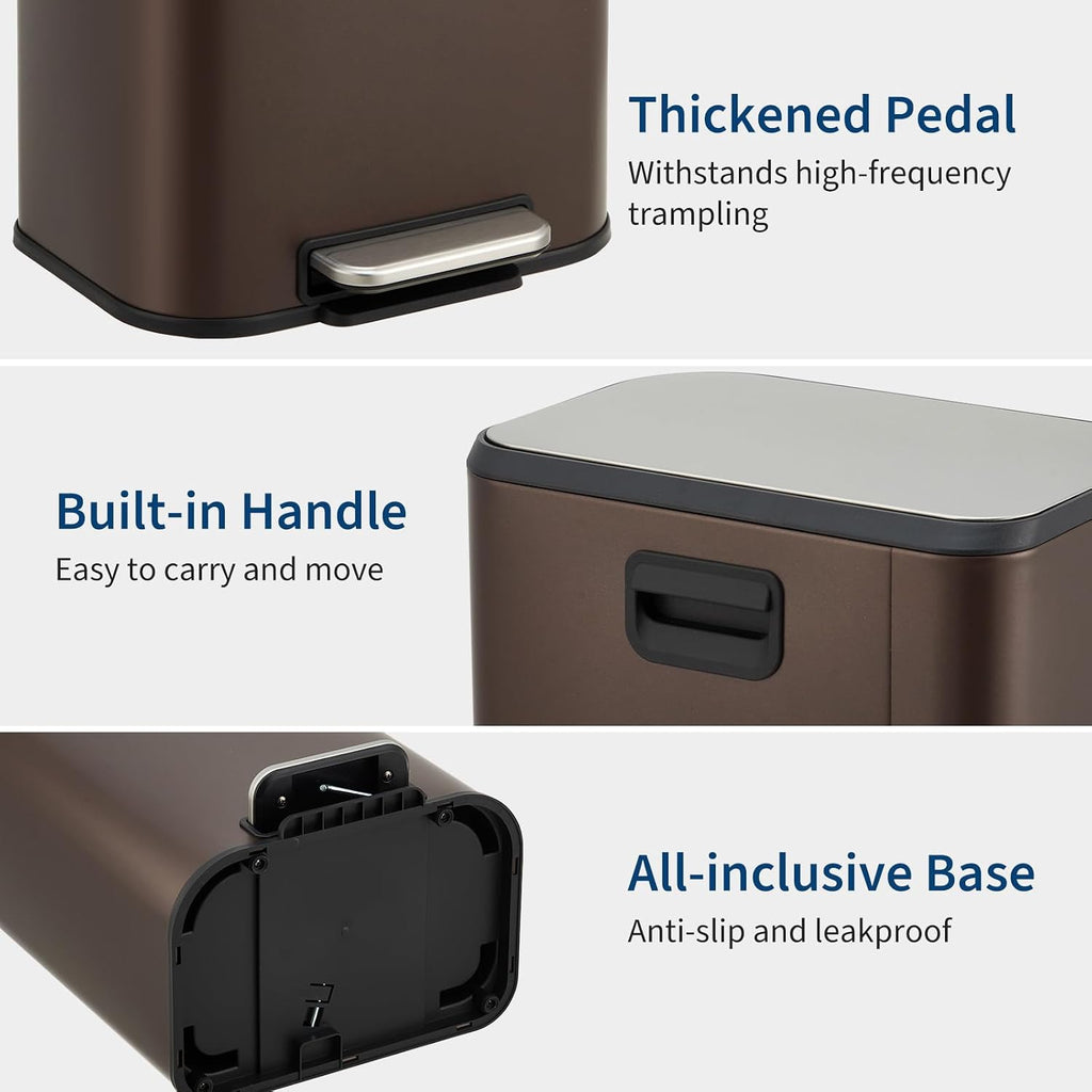 3.2 Gal Trash Can for Bathroom, Garbage Can with Soft-Close Lid