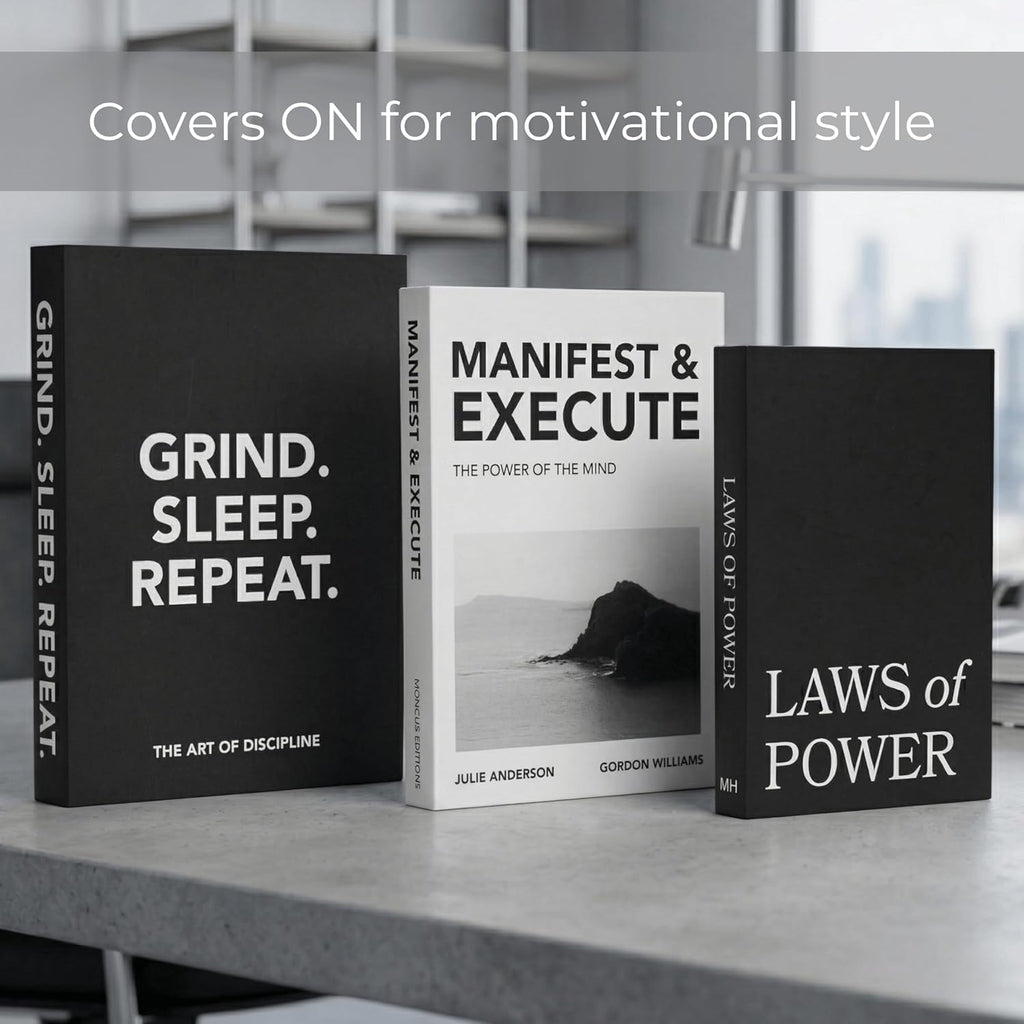 Faux Books for Decoration Motivational Coffee Table Books Set of 3 Black & White Design Books with Removable Covers and Real Blank Pages for Modern Home Decor, Shelf Styling and Aesthetic Interiors